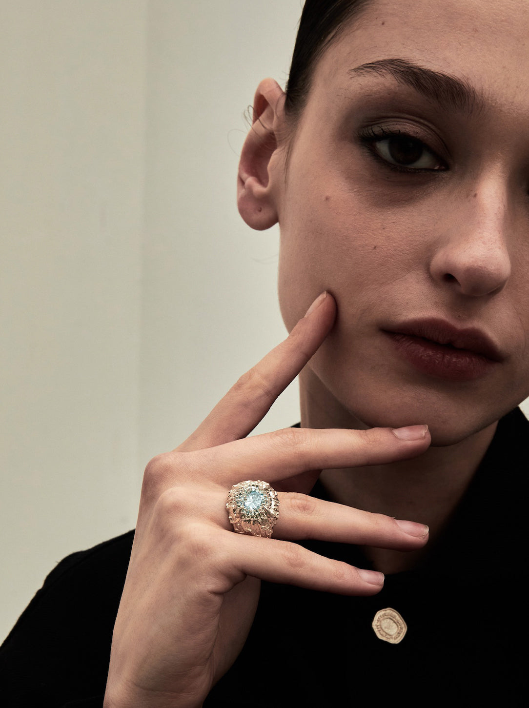 Filigree Gemstone Signet Ring - Sky blue