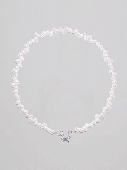 C/F Scissor Freshwater Rice Pearl Neckalce
