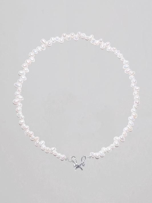 C/F Scissor Freshwater Rice Pearl Neckalce