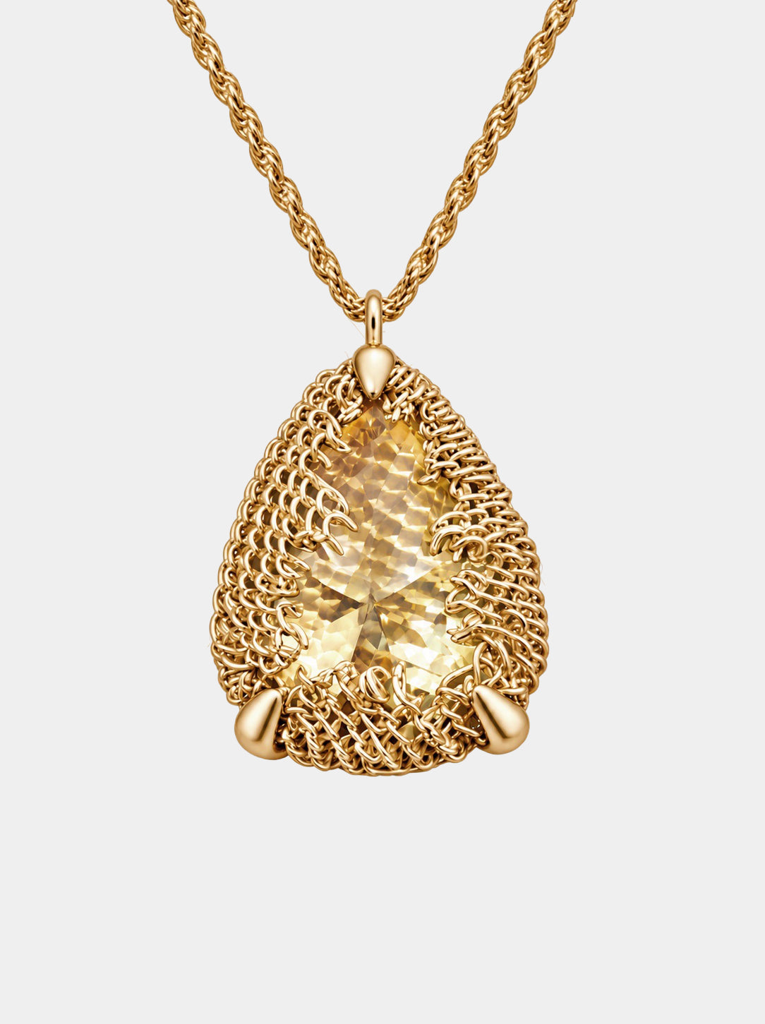 Pear Filigree Gemstone Pendant Necklace - GOLD