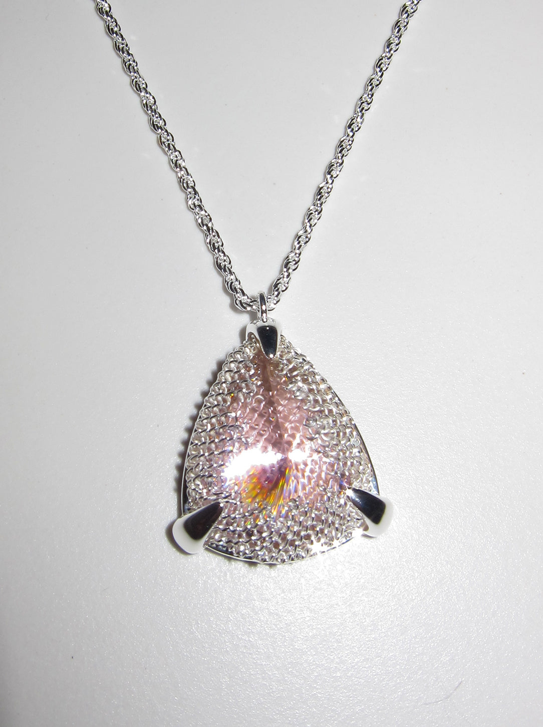 Pear Filigree Gemstone Pendant Necklace - PINK