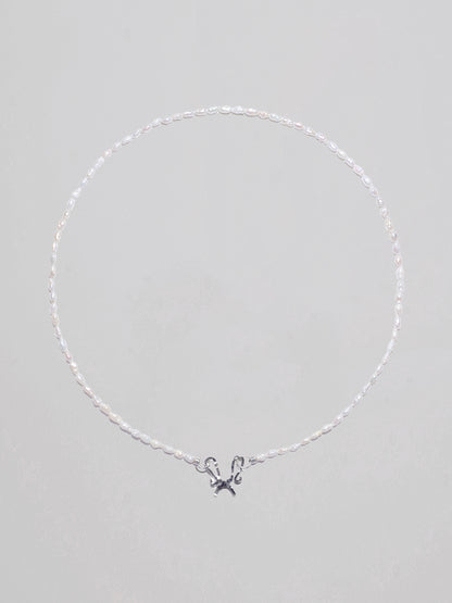 C/F Scissor Freshwater Rice Pearl Neckalce -S