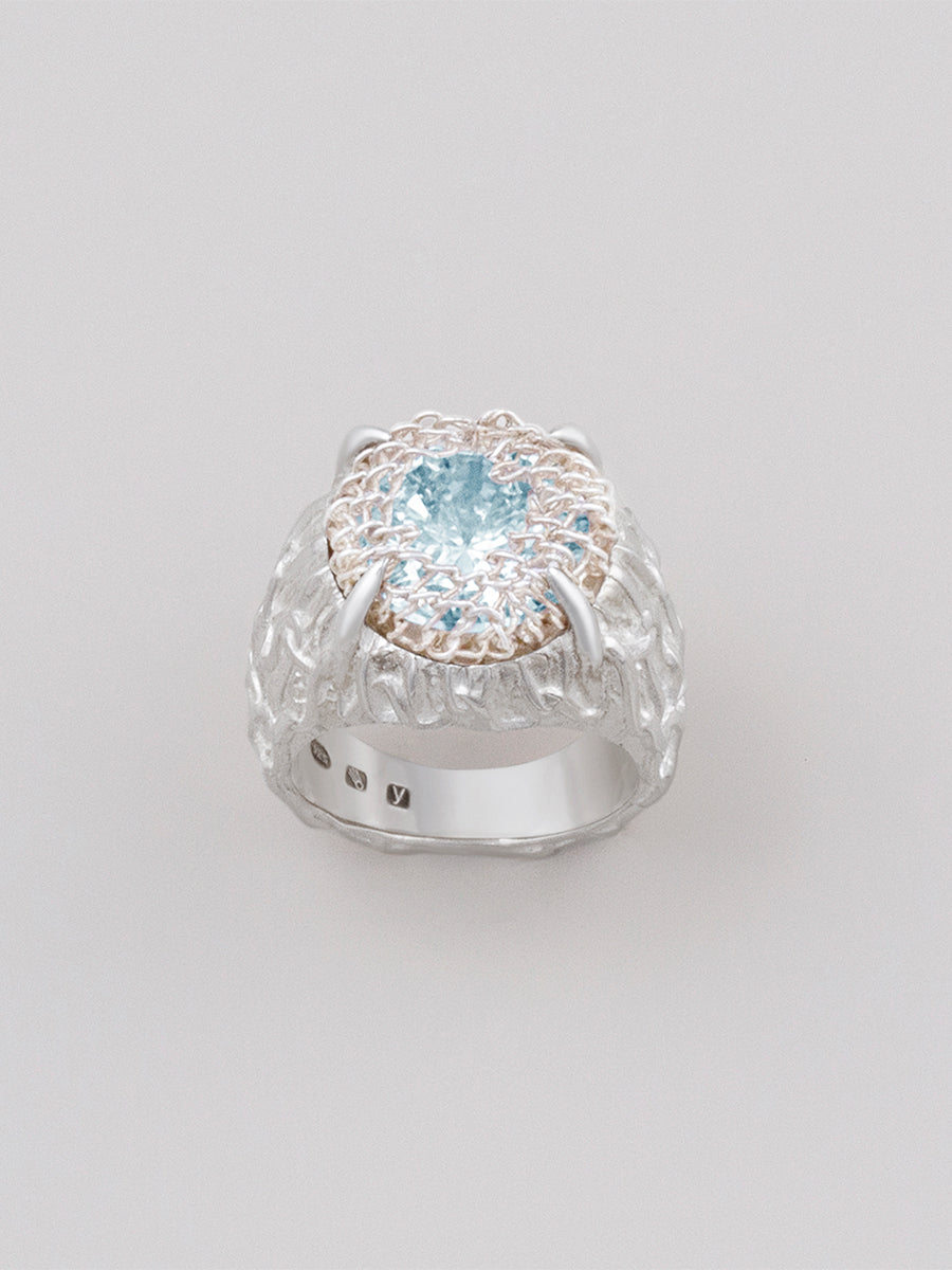 Filigree Gemstone Signet Ring - Sky blue