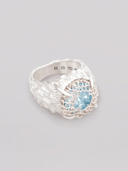 Filigree Gemstone Signet Ring - Sky blue