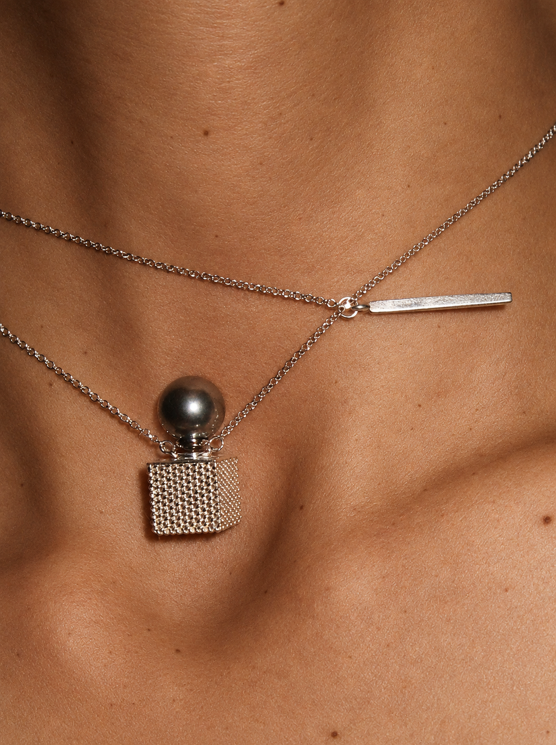 9mm Filigree Cube Tahitian Black Shell Pearl Neckalce