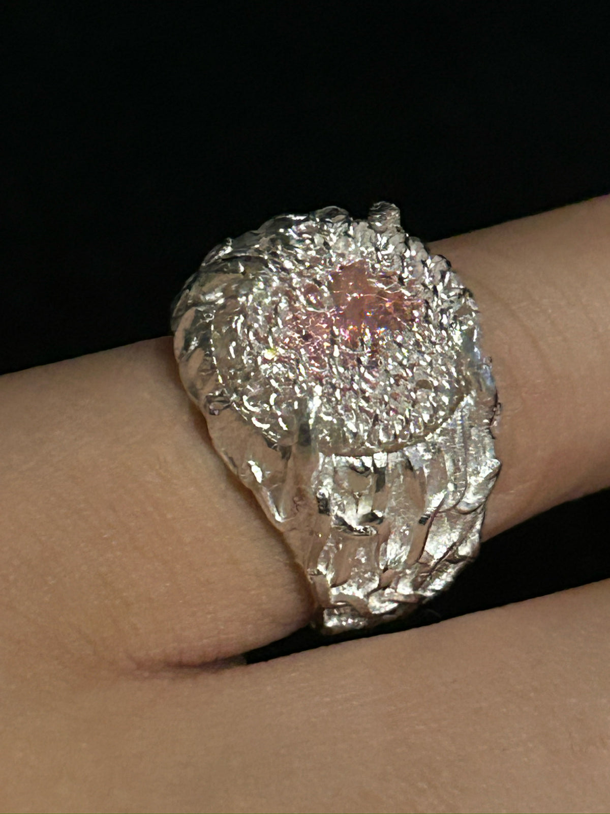 Filigree Gemstone Signet Ring - Sakura Pink