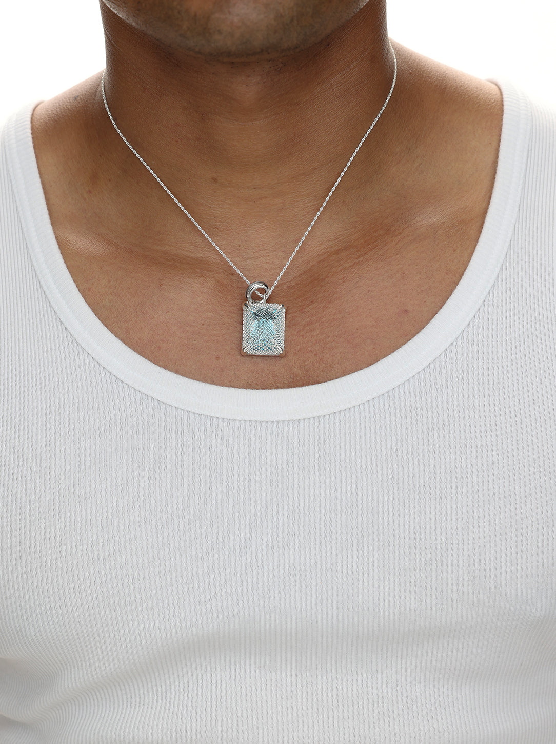Emerald Filigree Gemstone Pendant Necklace - SKY BLUE