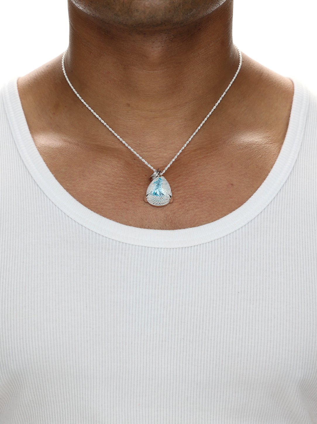 Pear Filigree Gemstone Pendant Necklace - SKY BLUE