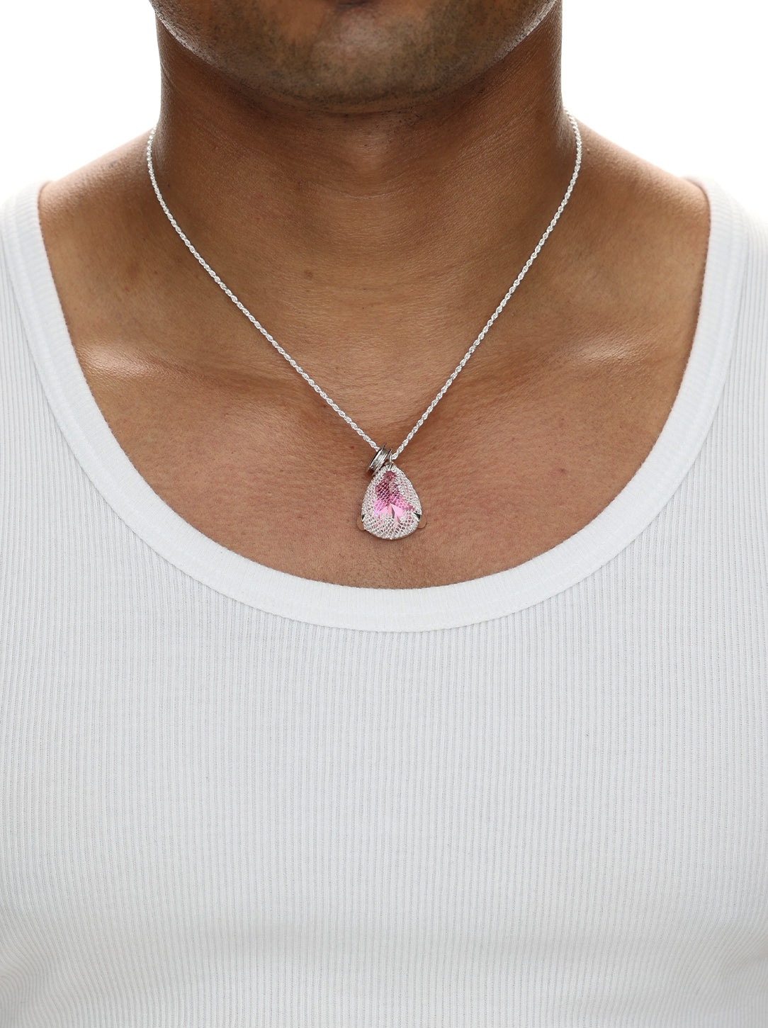 Pear Filigree Gemstone Pendant Necklace - PINK