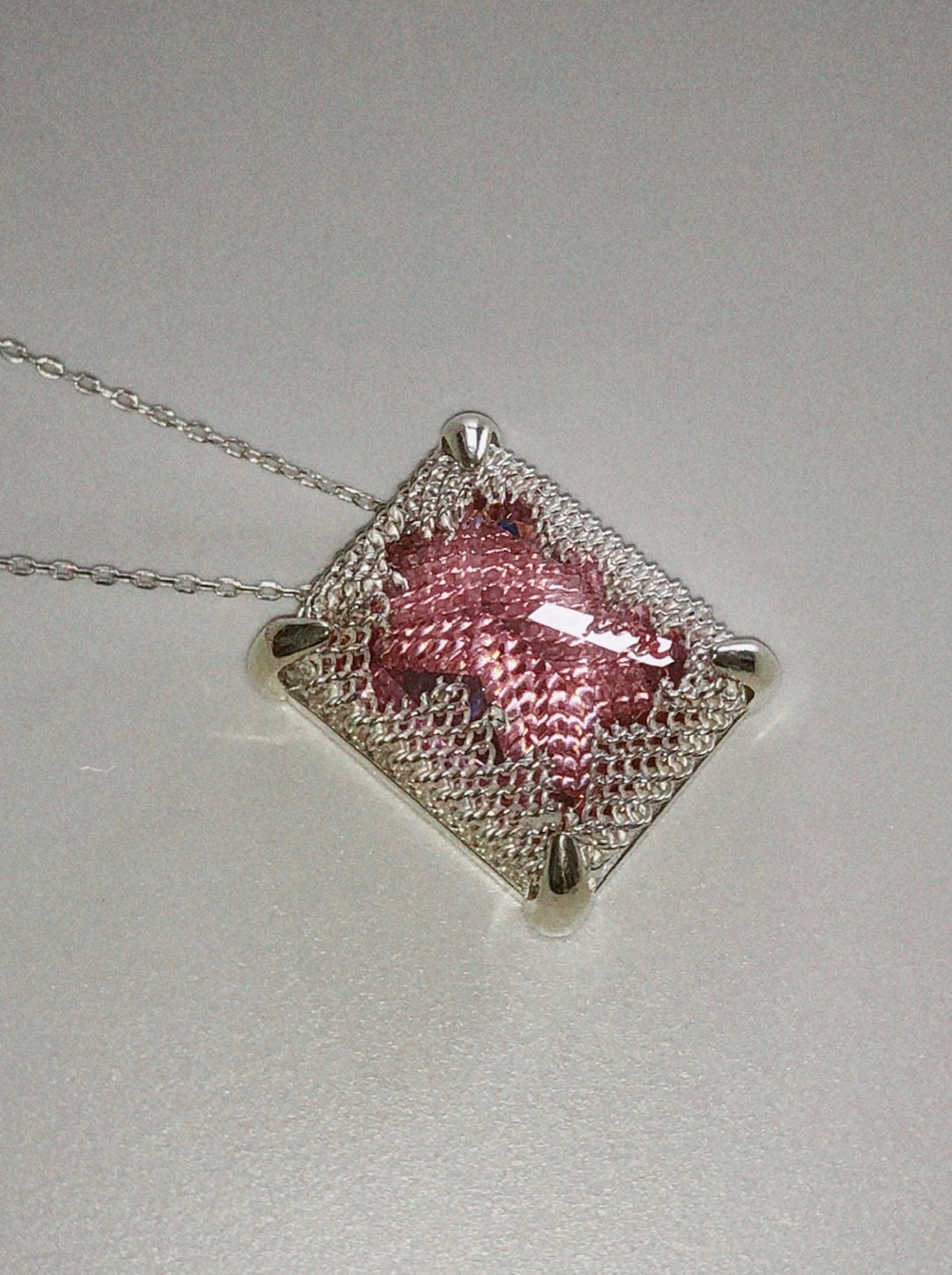 Emerald Filigree Gemstone Pendant Necklace - PINK