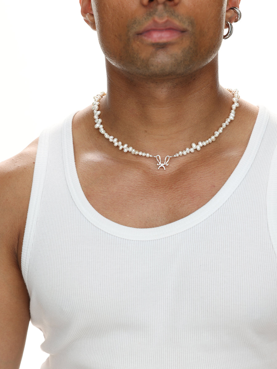 C/F Scissor Freshwater Rice Pearl Necklace