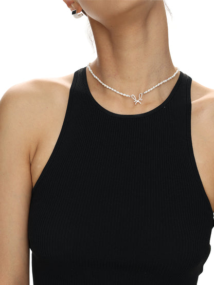 C/F Scissor Freshwater Rice Pearl Neckalce -S