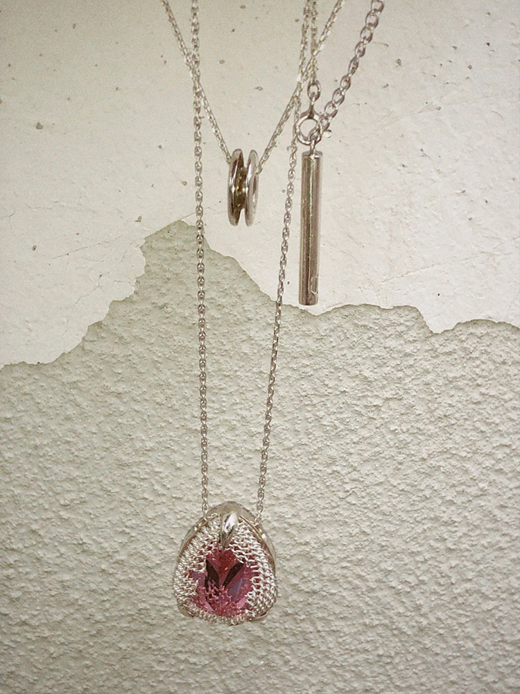 Pear Filigree Gemstone Pendant Necklace - PINK