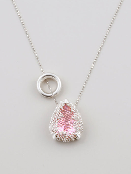 Pear Filigree Gemstone Pendant Necklace - PINK