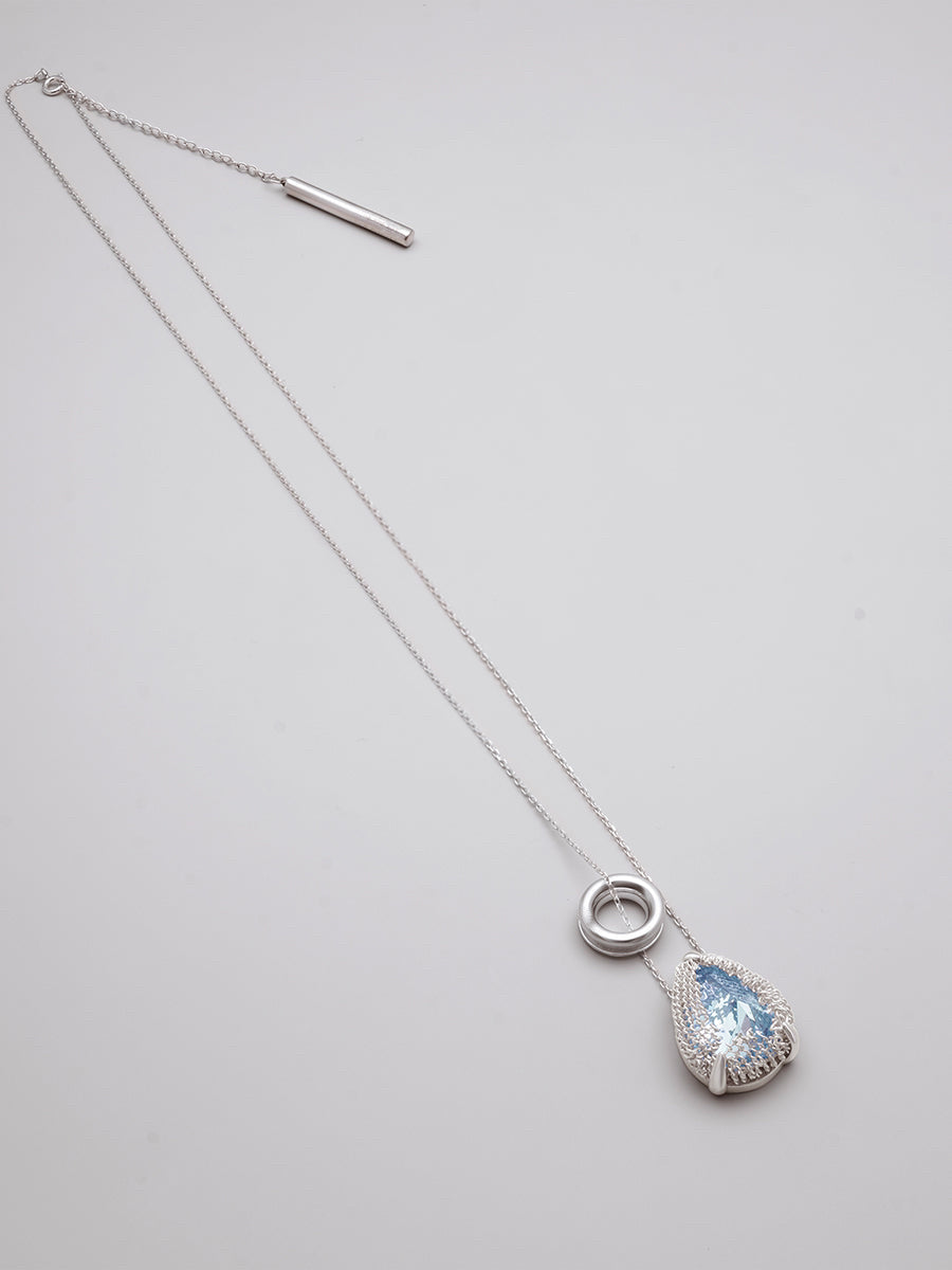 Pear Filigree Gemstone Pendant Necklace - SKY BLUE