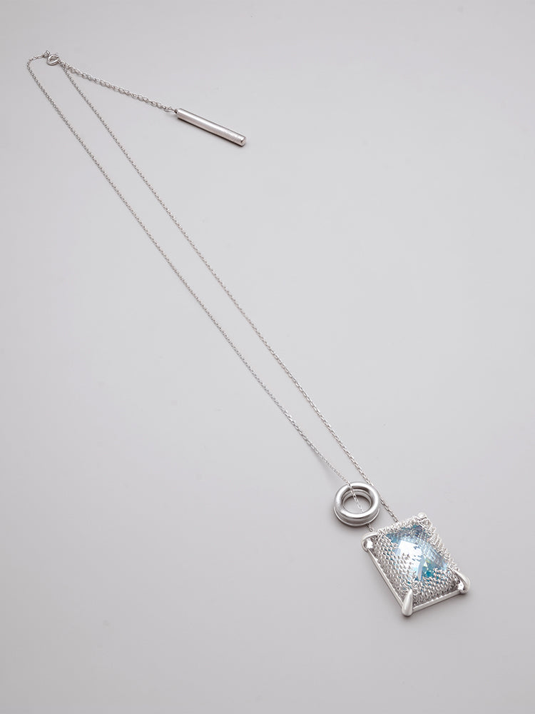 Emerald Filigree Gemstone Pendant Necklace - SKY BLUE