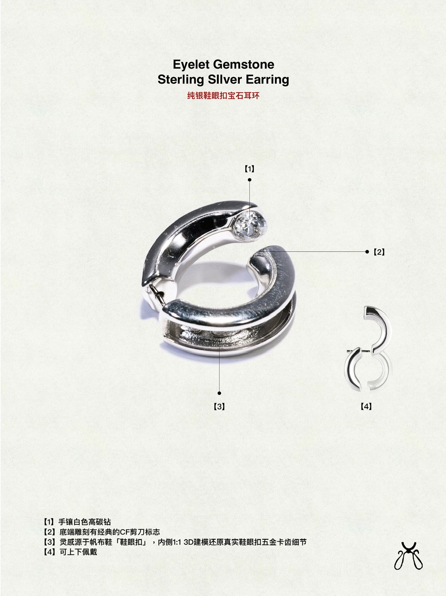 Eyelet Gemstone Sterling SIlver Earring