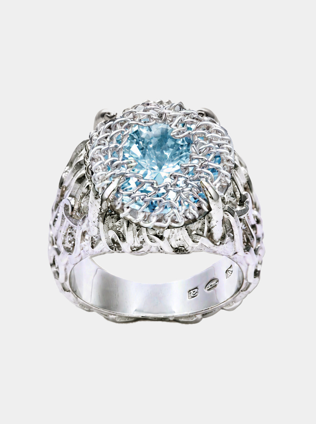 Filigree Gemstone Signet Ring - Sky blue