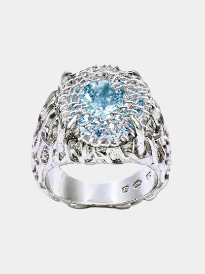 Filigree Gemstone Signet Ring - Sky blue