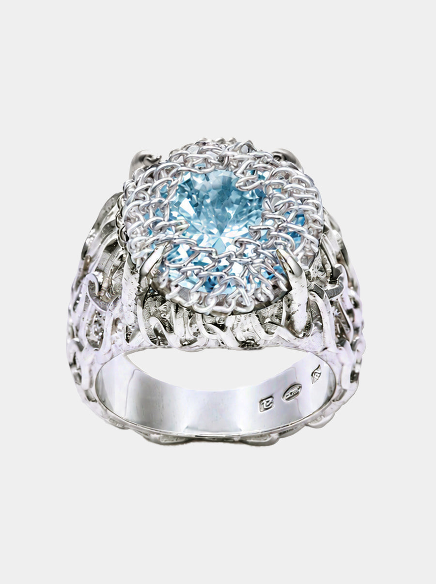 Filigree Gemstone Signet Ring - Sky blue