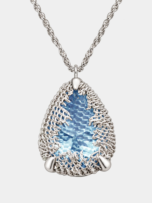 Pear Filigree Gemstone Pendant Necklace - SKY BLUE