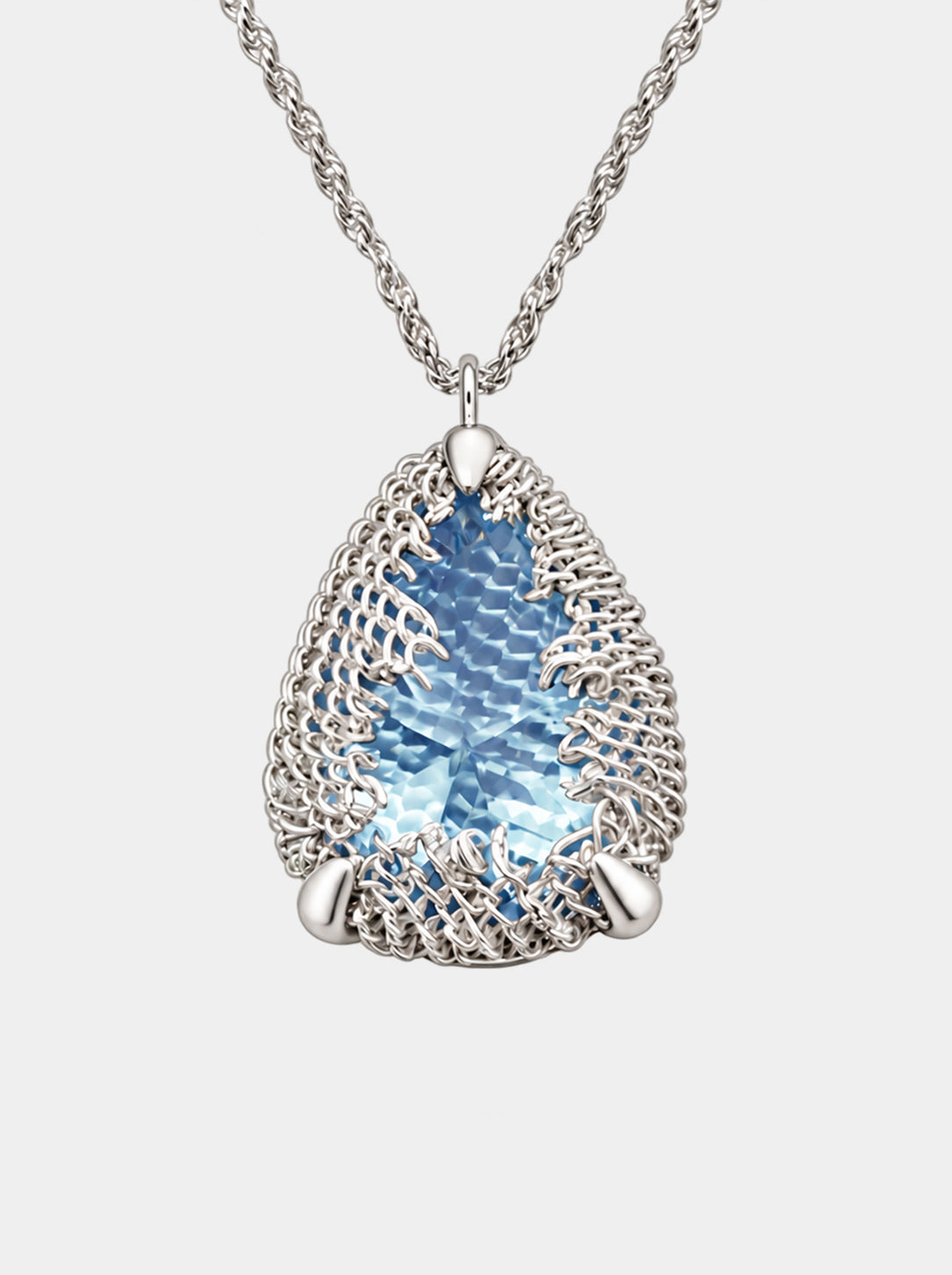 Pear Filigree Gemstone Pendant Necklace - SKY BLUE