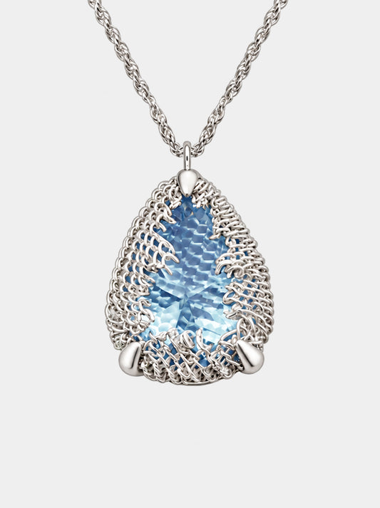 Pear Filigree Gemstone Pendant Necklace - SKY BLUE