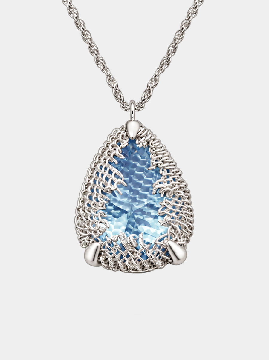 Pear Filigree Gemstone Pendant Necklace - SKY BLUE