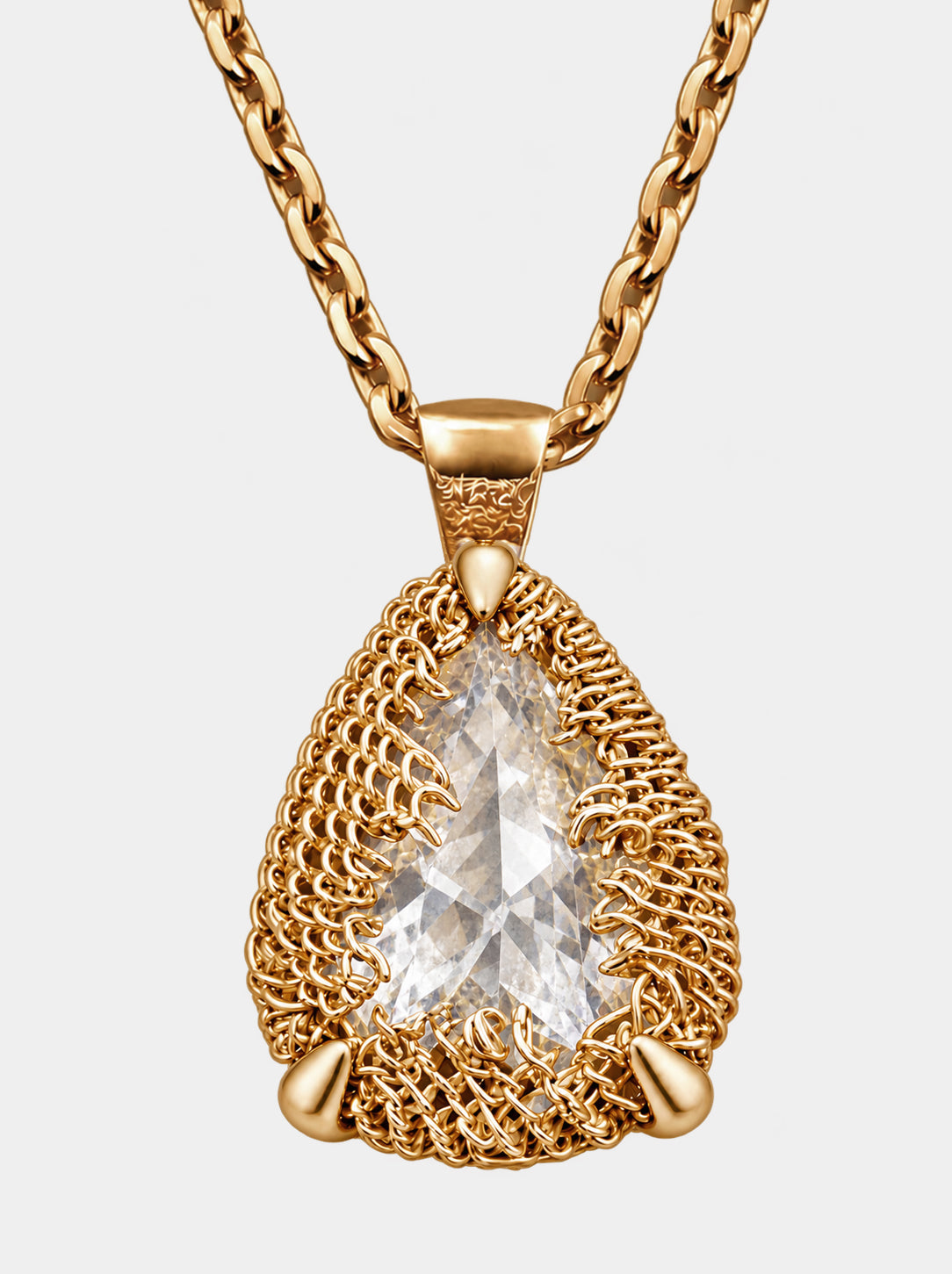 Pear Filigree Gemstone Pendant Necklace - 18K GOLD