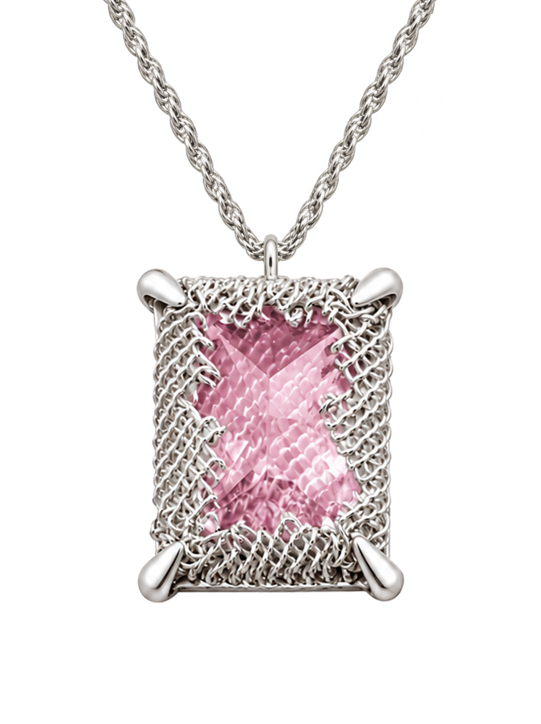 Emerald Filigree Gemstone Pendant Necklace - PINK