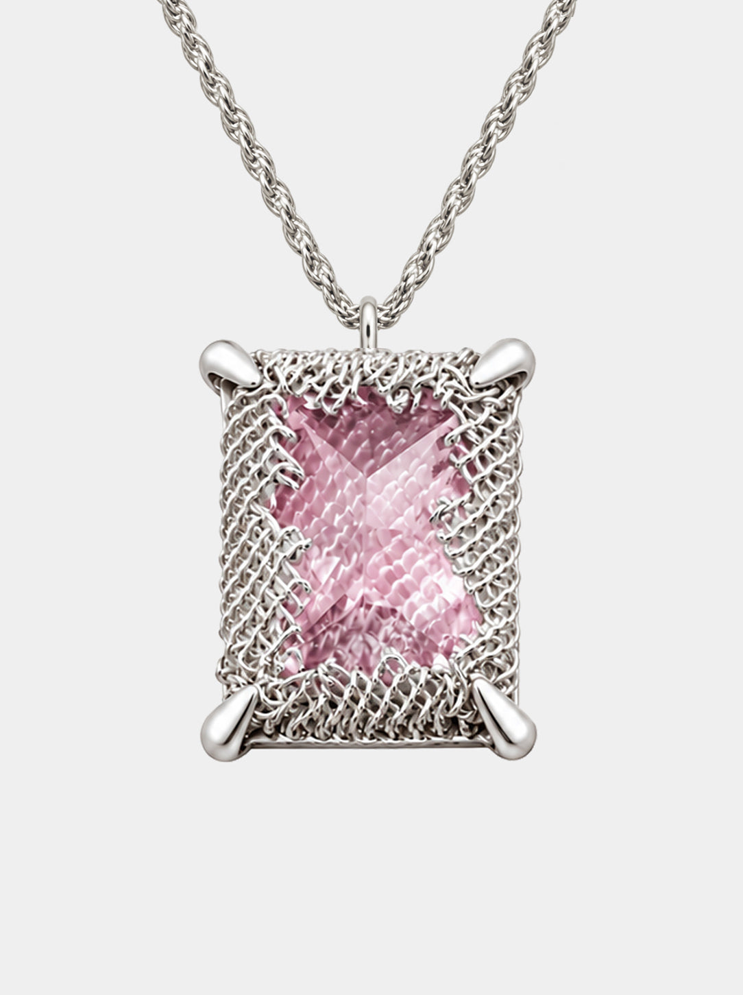 Emerald Filigree Gemstone Pendant Necklace - PINK