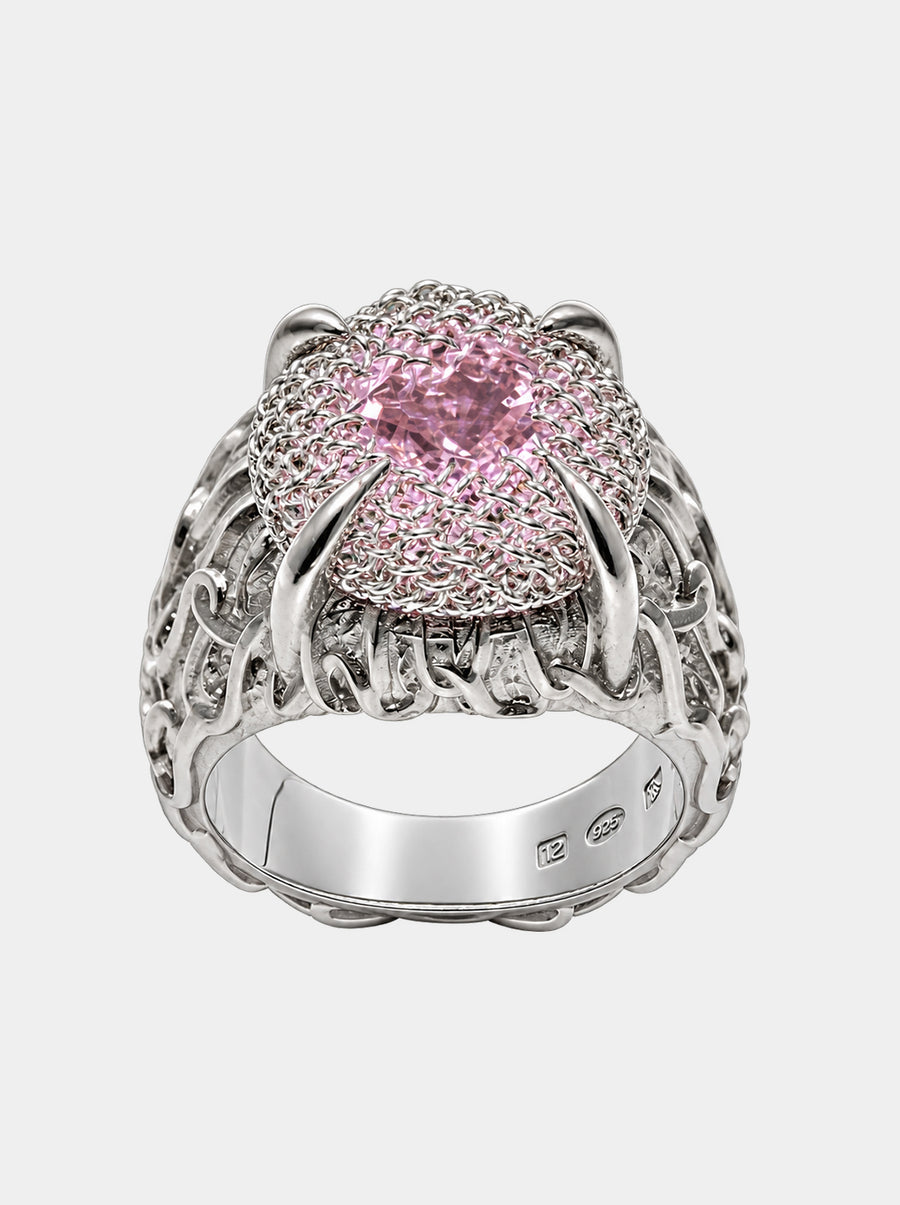 Filigree Gemstone Signet Ring - Sakura Pink