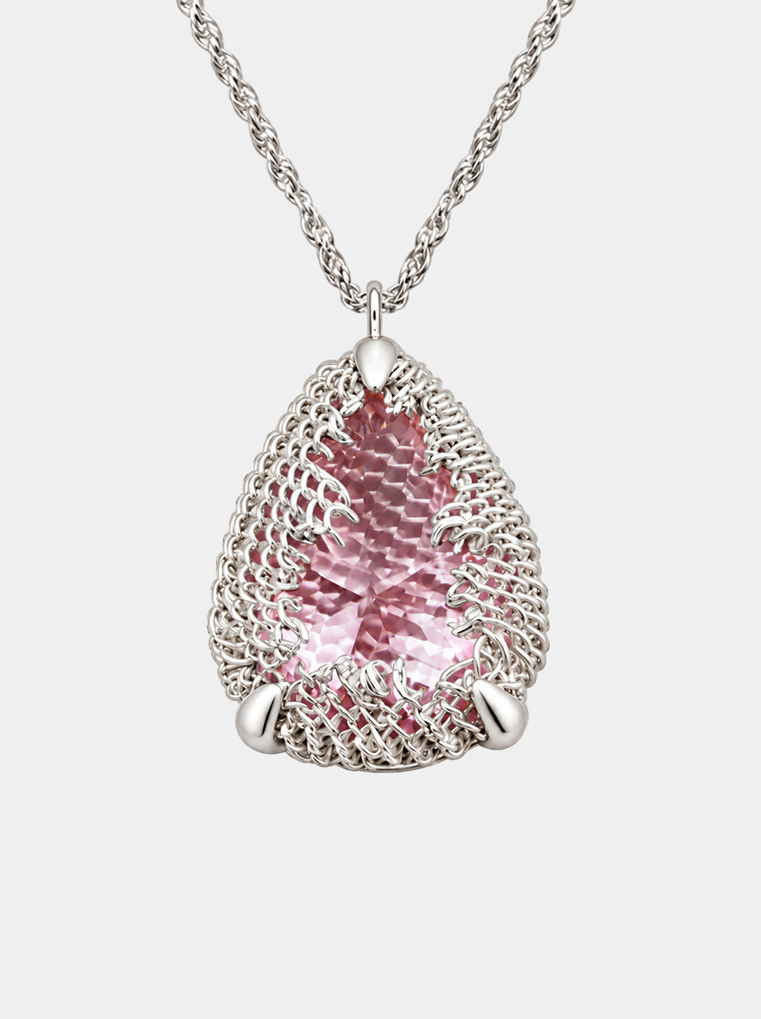 Pear Filigree Gemstone Pendant Necklace - PINK