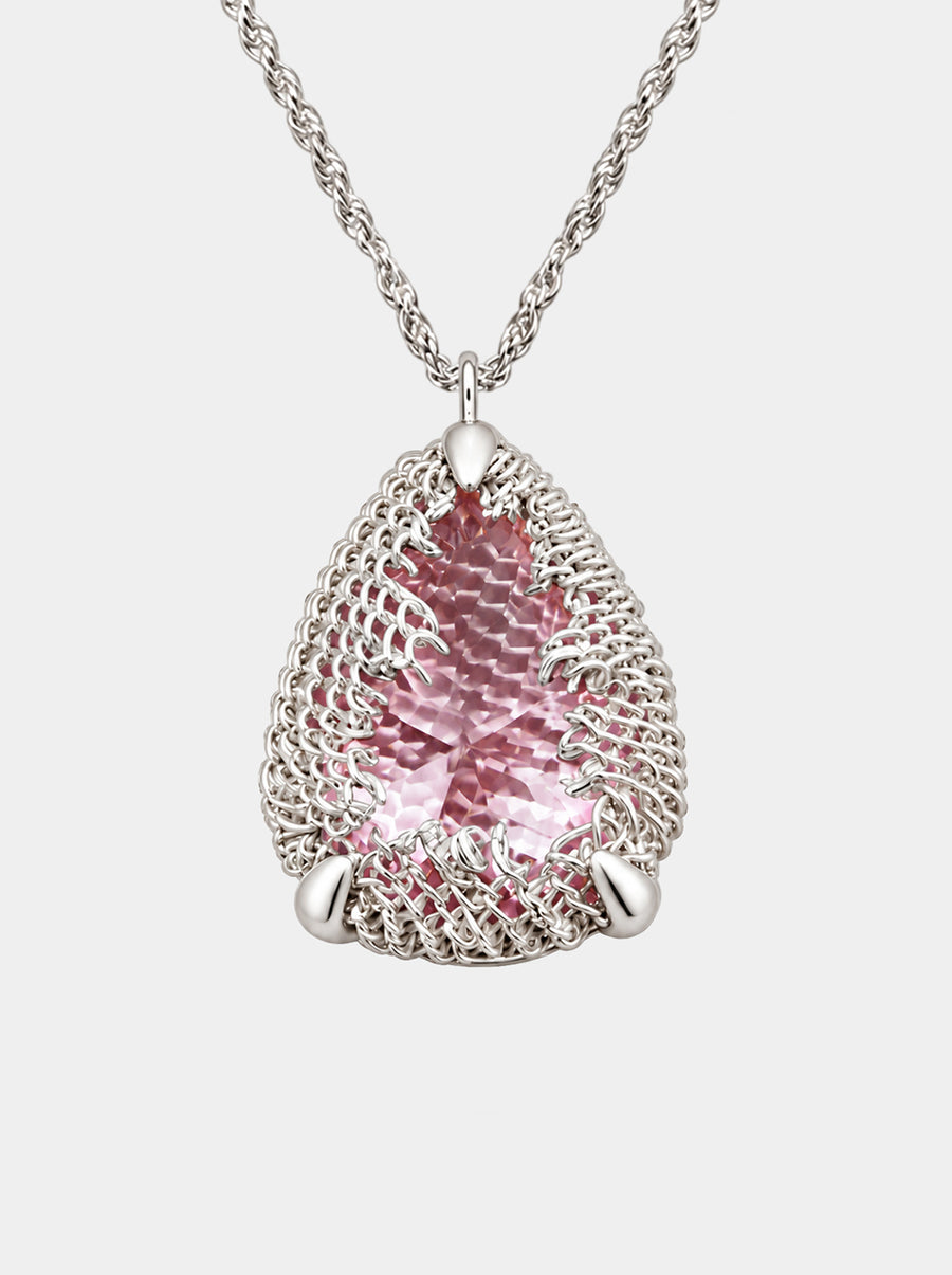 Pear Filigree Gemstone Pendant Necklace - PINK
