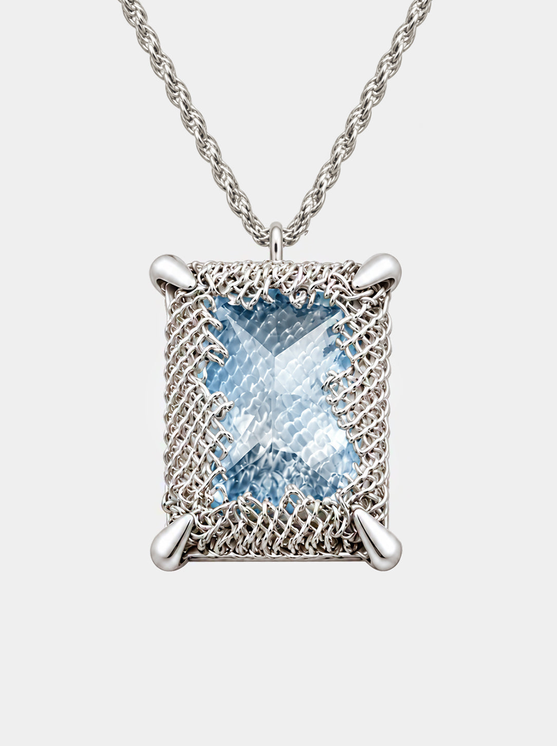 Emerald Filigree Gemstone Pendant Necklace - SKY BLUE