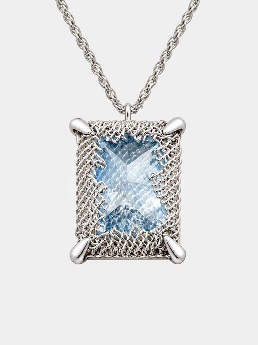 Emerald Filigree Gemstone Pendant Necklace - SKY BLUE