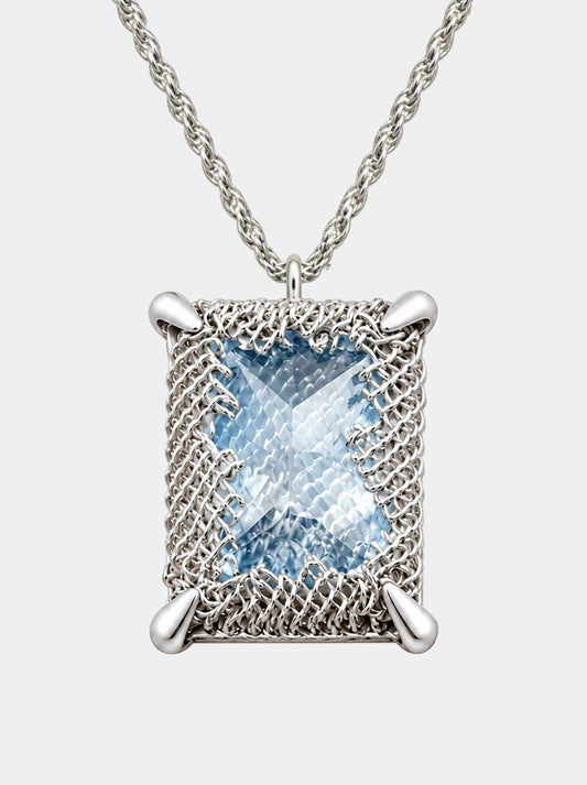 Emerald Filigree Gemstone Pendant Necklace - SKY BLUE